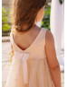 Light Peach Tulle Pearls V Back Short Flower Girl Dress Light Peach Tulle Pearls V Back Short Flower Girl Dress